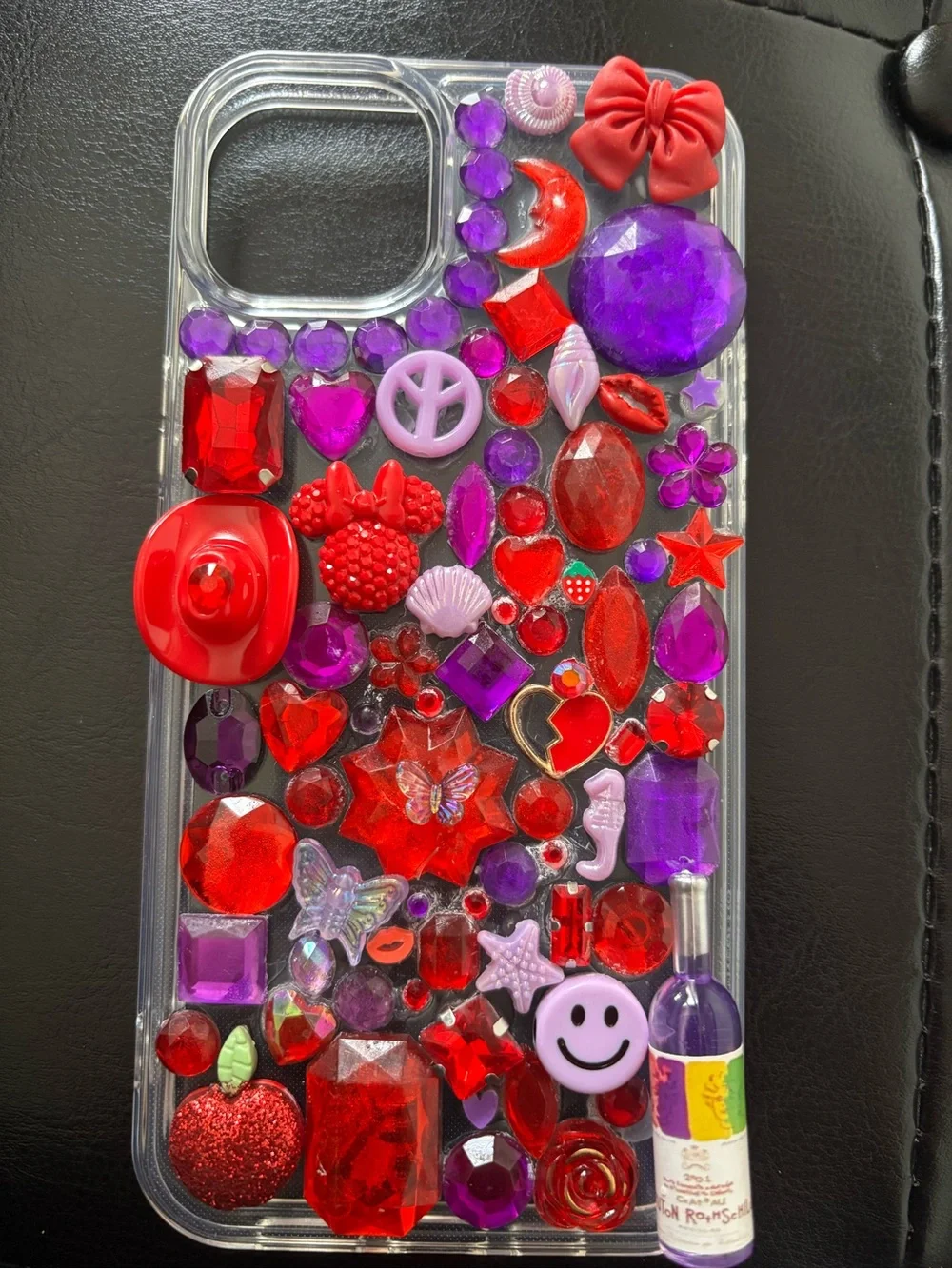 Apple Clear Phone Case with Lime Green Glitter Charms